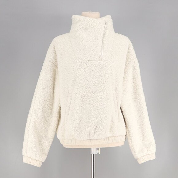 ATHLETA Tugga Sweatshirt Sherpa Teddy Fleece High-Neck Off-White Beige Size S - Picture 6 of 10